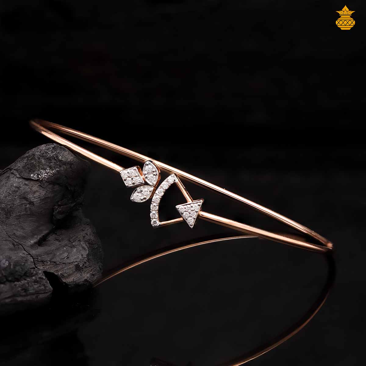 Fancy Daily Wear 18K Rose Gold Diamond Kada