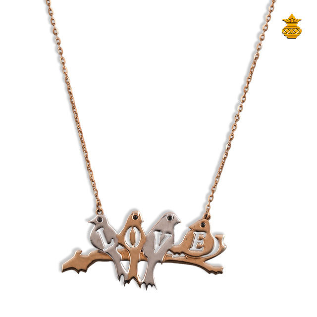 18k Rose Gold Love Birds Pendant Chain