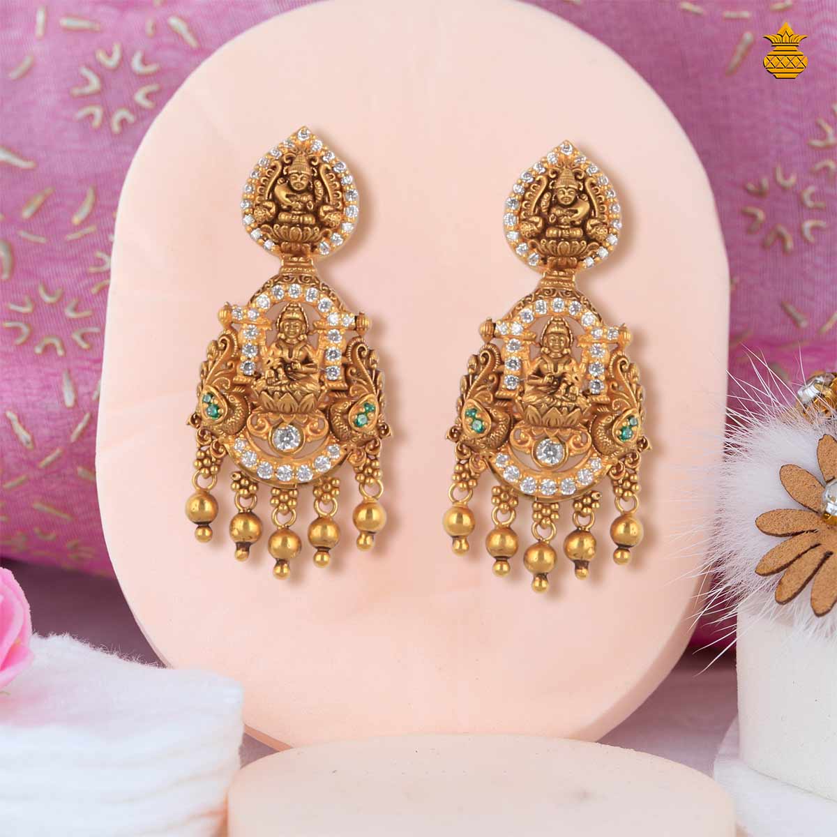 Vintage Temple Design Antique Lakshmi Stud Drop