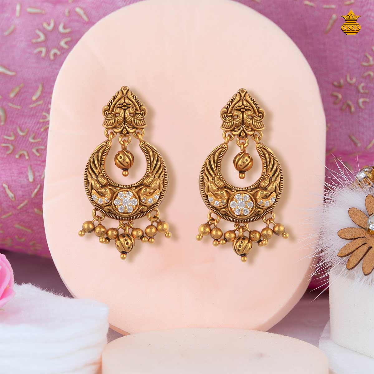 Fancy Antique Chandbali Stud Drops