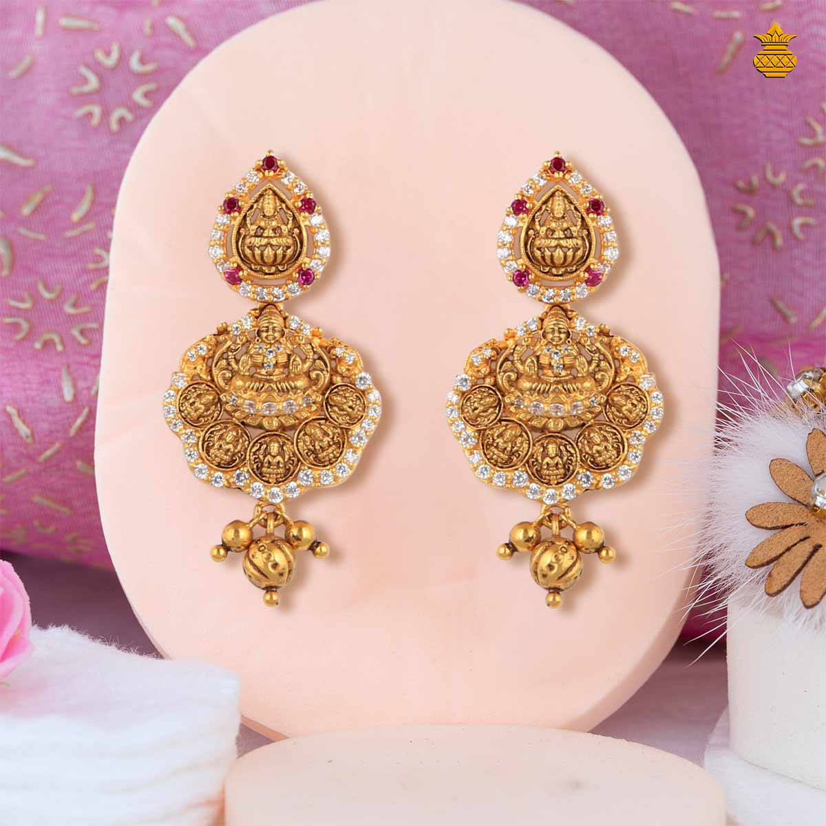 Gorgeous  Antique Lakshmi Stud Drops