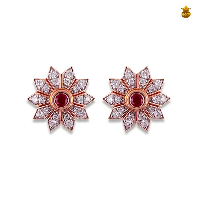  18 kt Rose Gold  3 in 1 Diamond Sunflower stud