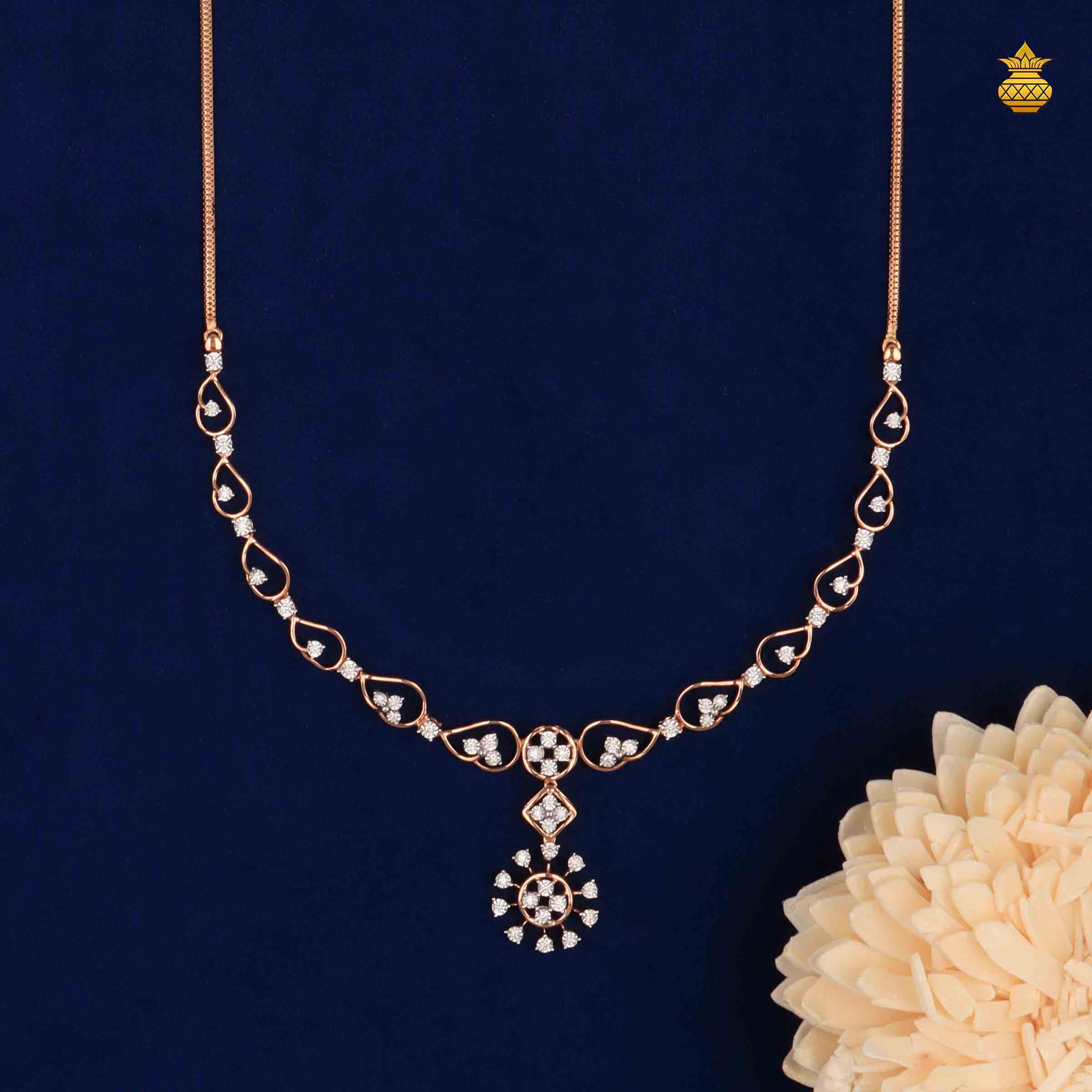 Floral Radiance 18Kt Rose Gold Diamond Necklace With Back Chain